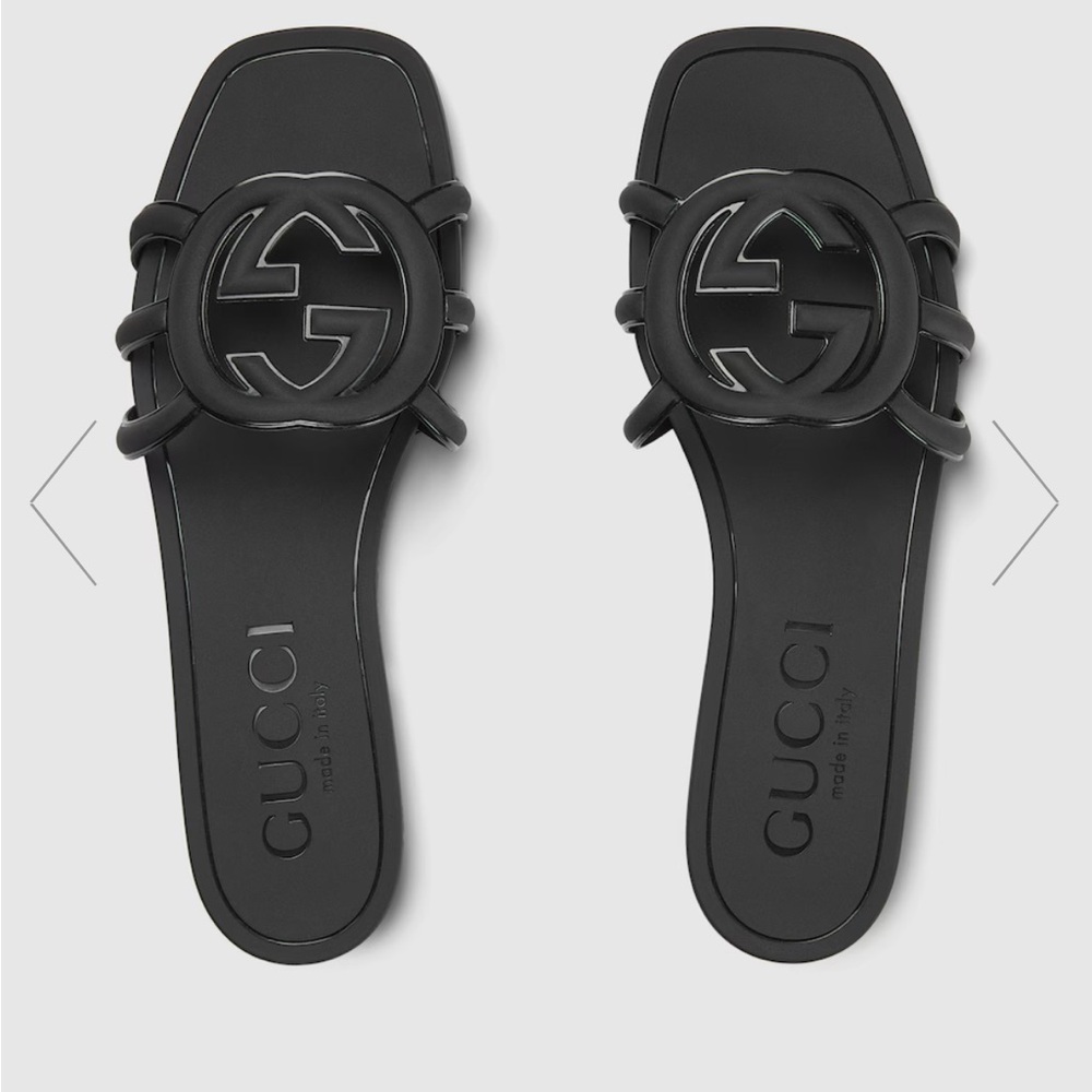 Authentic Gucci Black Slide Sandals with Embossed Logo